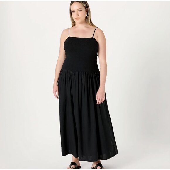 Florencia Smocked Bodice Maxi Dress Black Linen/Viscose 3X By The Drop - Picture 8 of 9